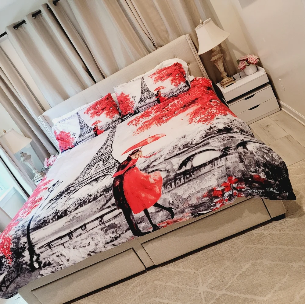 Paris Eiffel Tower Couples Embrace Duvet Cover King Size (NWT)